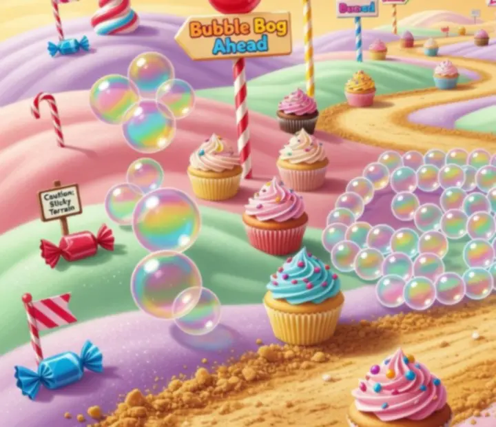 Carte illustrée d'un niveau stratégique avancé dans Bubble Sweet