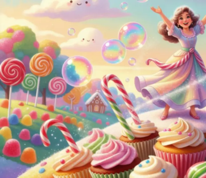 Moments magiques de l'aventure sucrée de Mme Emma dans le royaume de bonbons