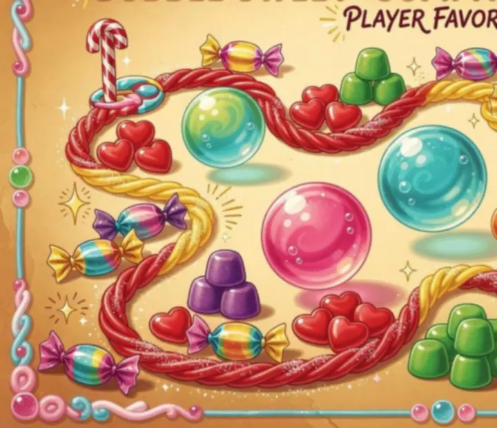 Carte colorée représentant un niveau de Bubble Sweet préféré des joueurs