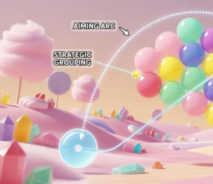 Illustration de trajectoires de tir précises dans Bubble Sweet - Bubble Shooter
