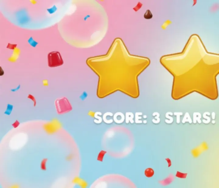 Écran illustrant le système de score à trois étoiles dans Bubble Sweet