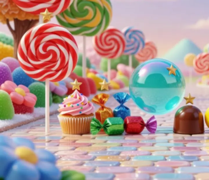 Sélection de bonbons colorés et bulles préférées des joueurs dans Bubble Sweet