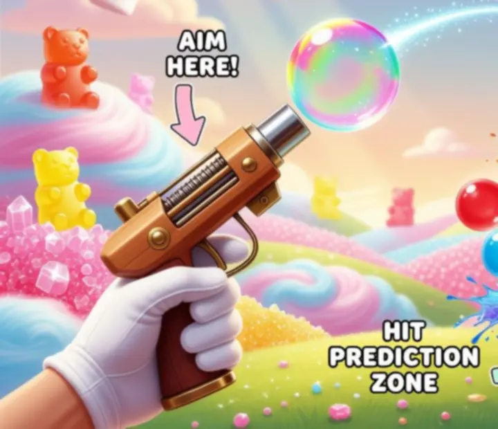Schéma illustrant la trajectoire d'une bulle tirée avec ricochet pour atteindre des bulles colorées